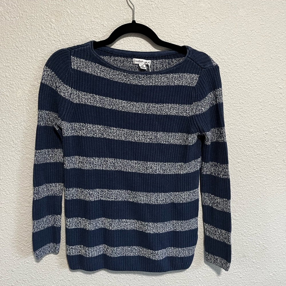 croft & barrow Navy and White Striped Crewneck Sweater